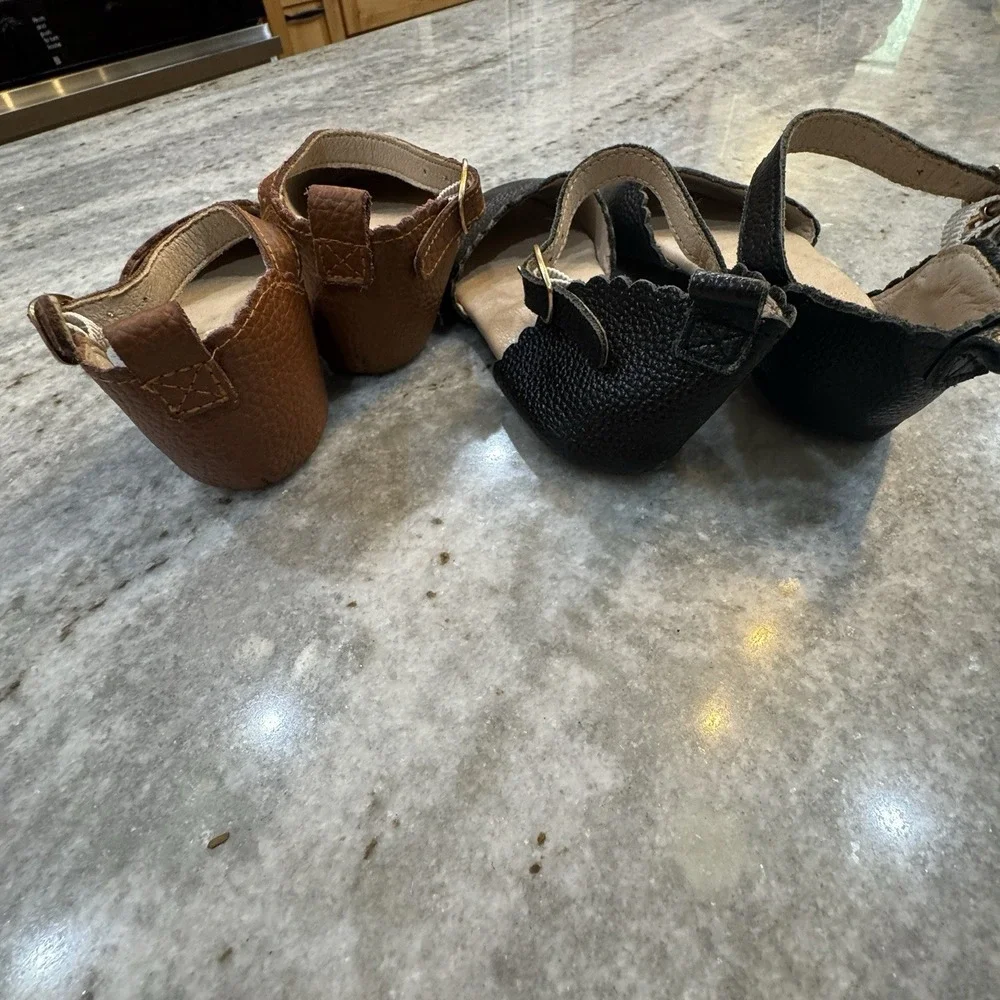 Monkey Feet Girls 4-5Y Bundle 2 Sandals Ballat Flats Brown Black Scallop Sz 11
